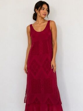 Zara Woman Red Geometric Burnout Print Maxi Dress